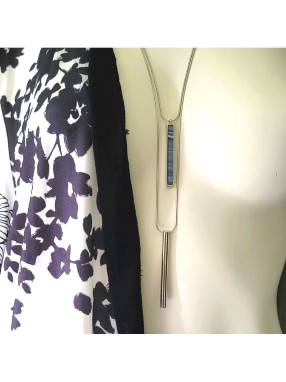 Fashion Marble and Silver Pendant Double Chain Necklace